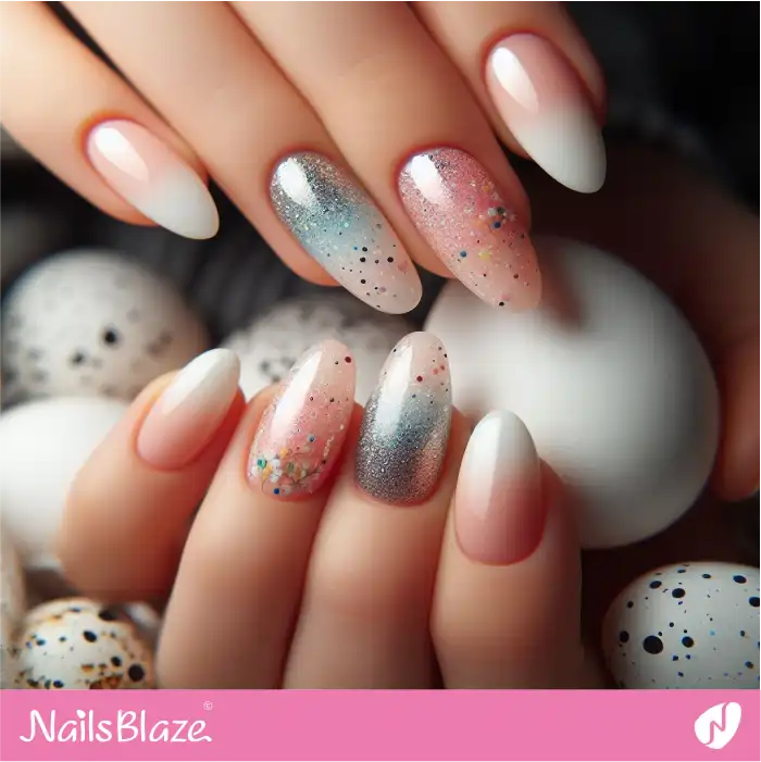 Easter Ombre Glitter Nails with Speckled Egg Pattern | Easter Nails - NB3530
